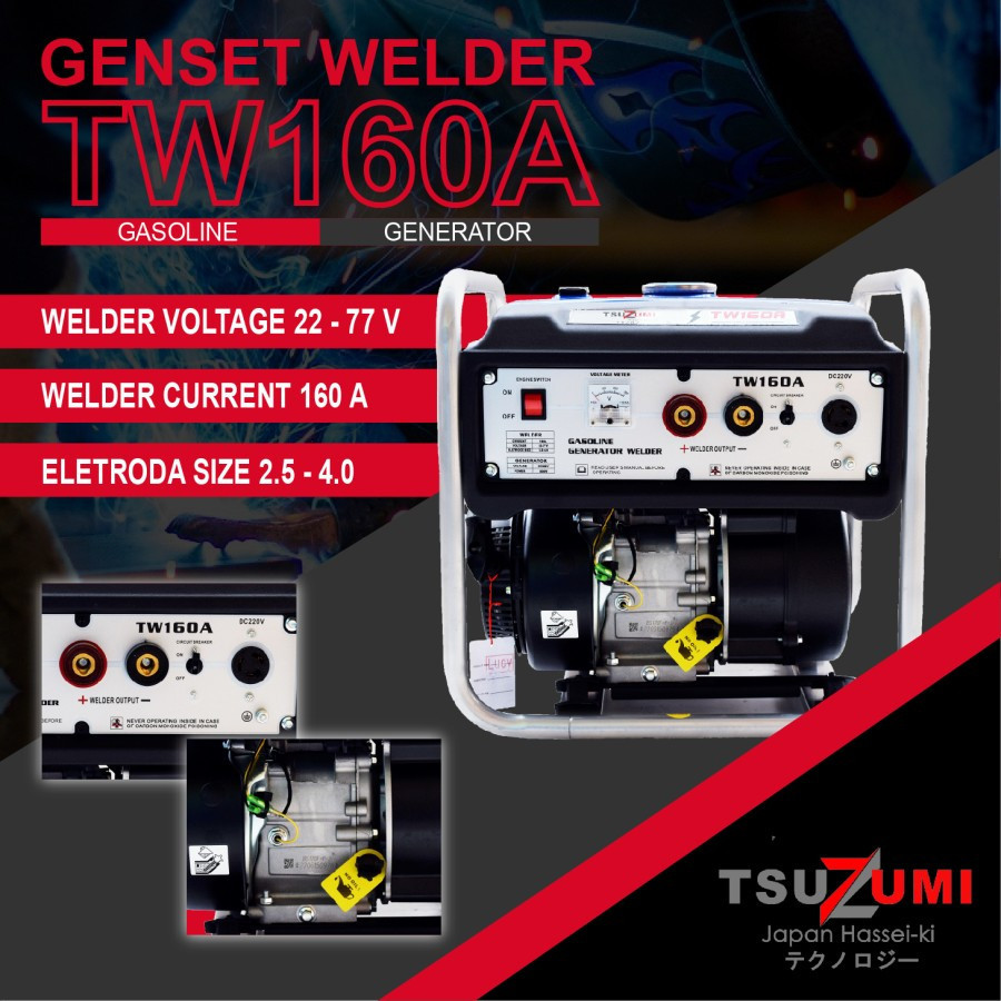Genset Las 160 Amper 1000 watt Portable Tsuzumi TW160A Gesoline Welder 160 Amper 1000 watt
