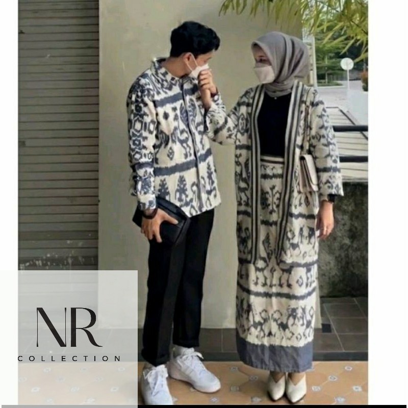 set couple baju tenun pria dewasa outer wanita
