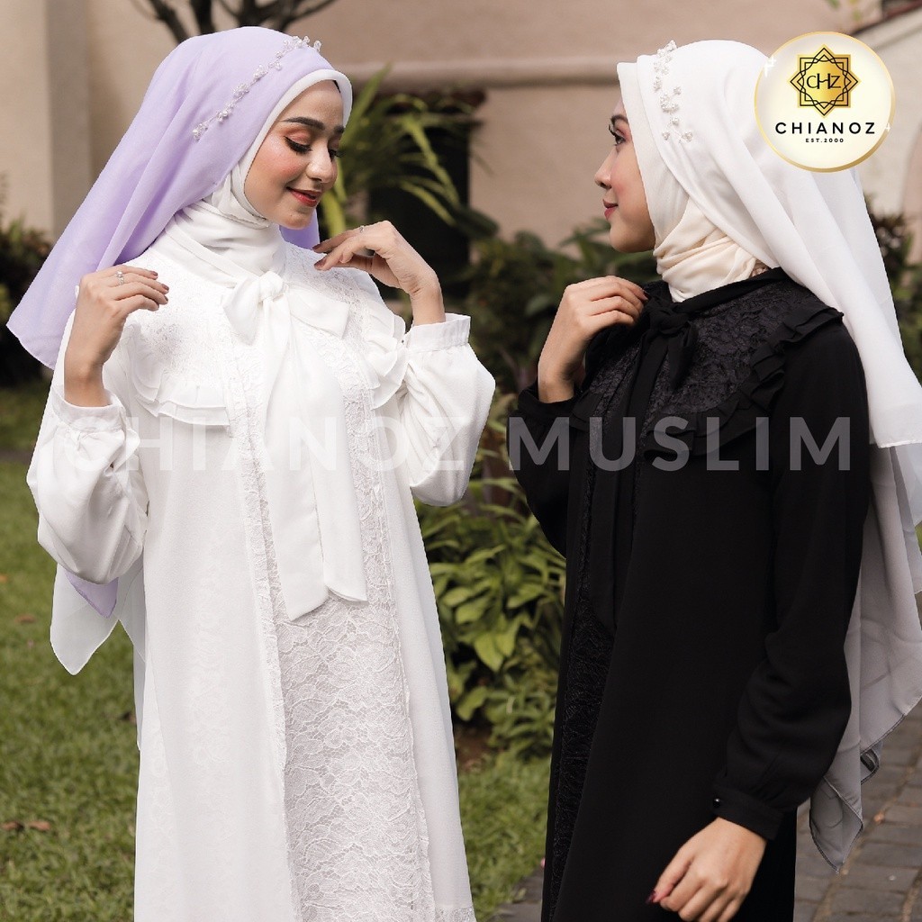 CHIANOZ Gamis Putih Mewah Nadia Dress Brukat Renda Baju Lebaran Umroh Haji Manasik Pesta Akad 337 33