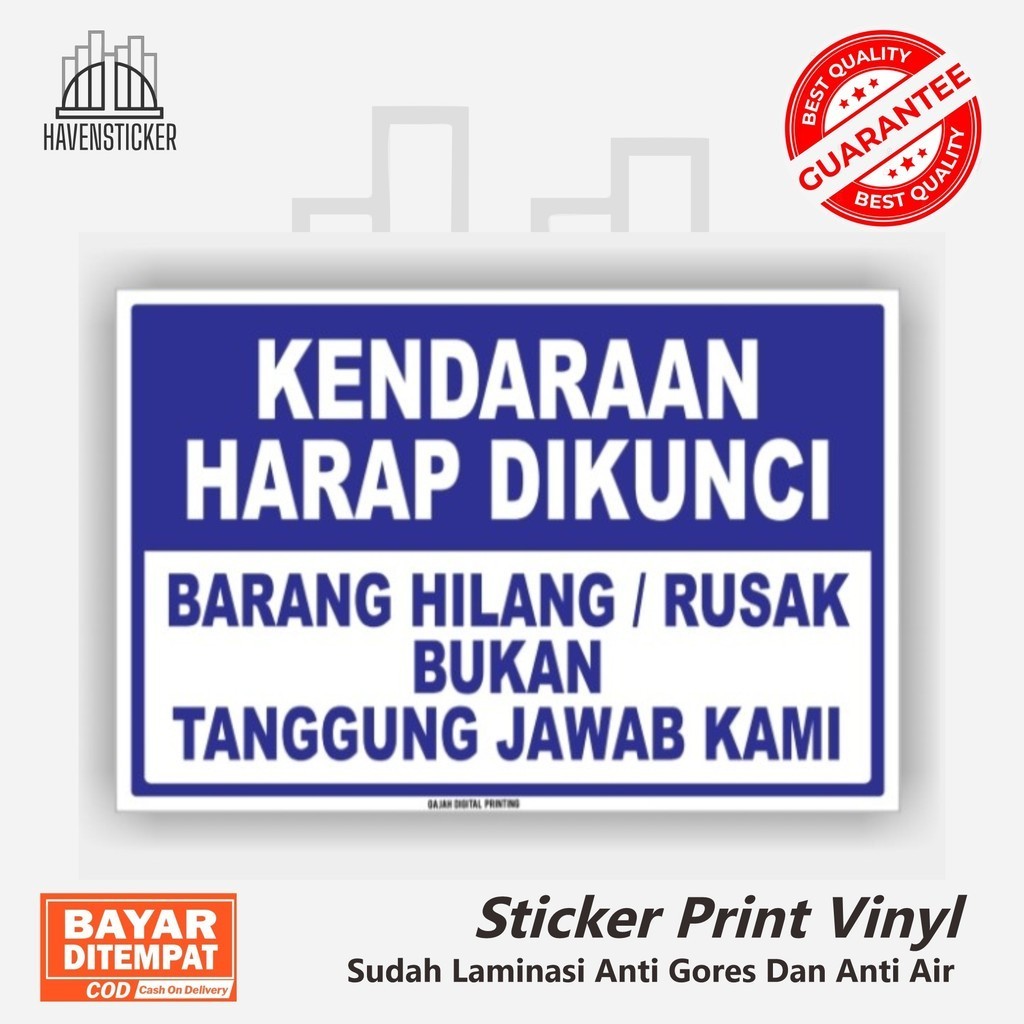 

sticker vinyl print kendaraan harap dikunci sticker print laminasi glossy anti air