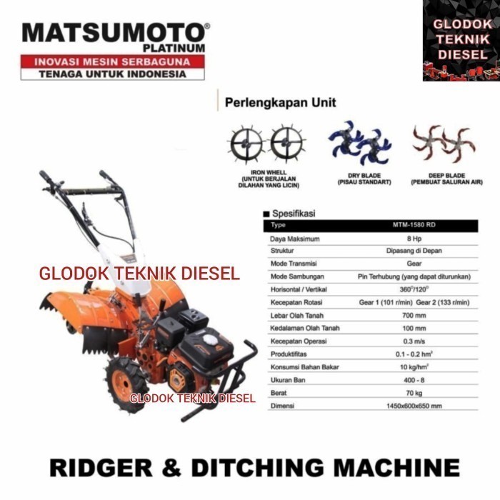 PROMO MURAH  123 123  Mesin Cultivator Traktor Mini Ridger Matsumoto Mtm-1580 Rd Bensin READY