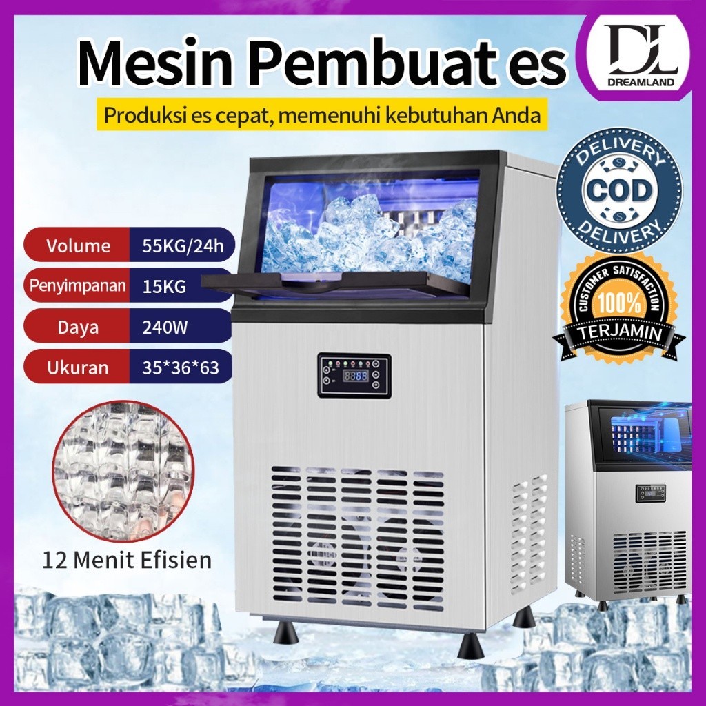 Mesin Es Batu Kristal 55kg perhari Mesin Es Mesin es komersial terbaik untuk Cafe