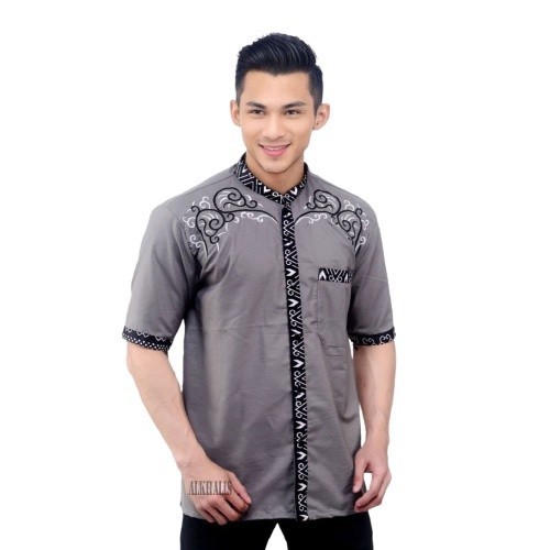 Alkhalis Baju koko Lengan pendek Bordir batik Moot size M L XL XXL XXL