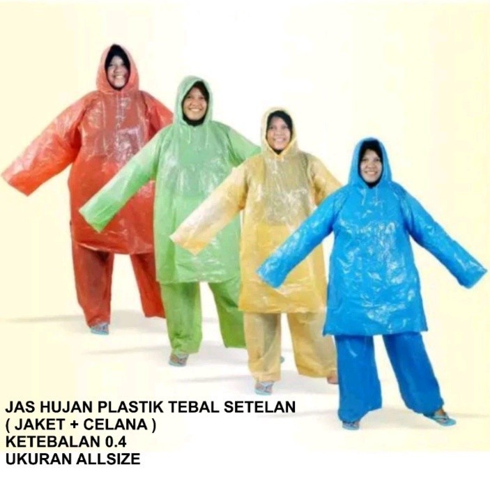 Jas hujan plastik tebal bening setelan baju celana dan ponco