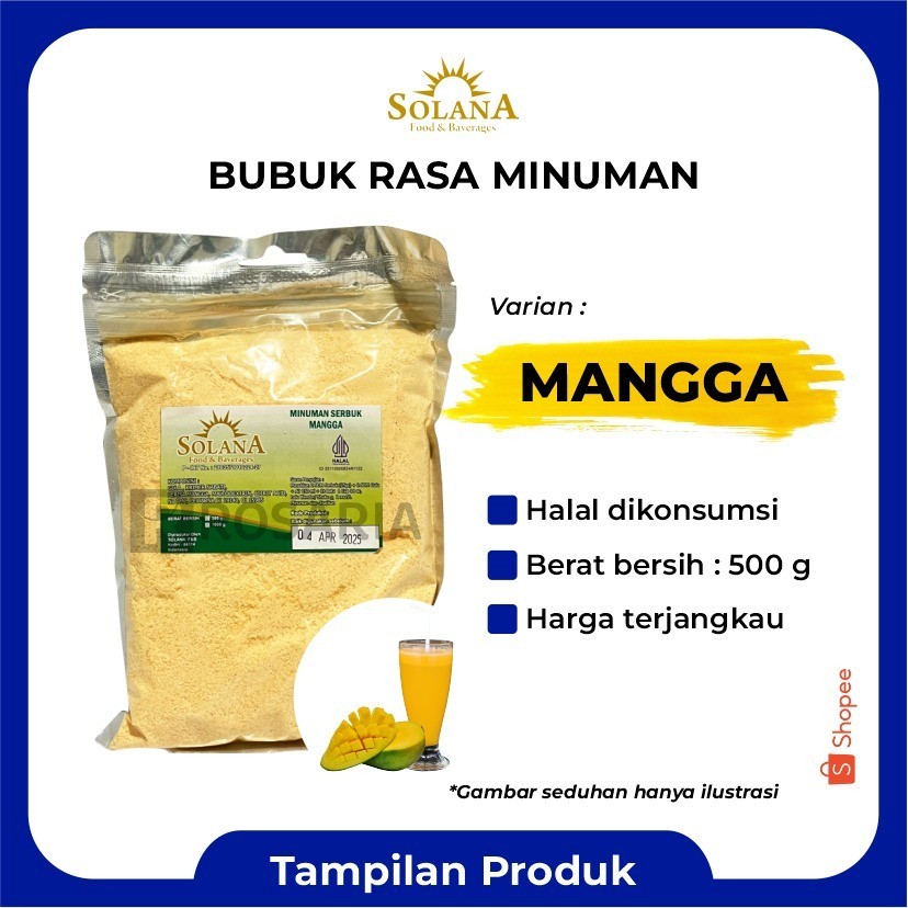 

Bubuk Rasa MANGGA Serbuk Minuman Buah Mango Merk SOLANA Premium Kekinian