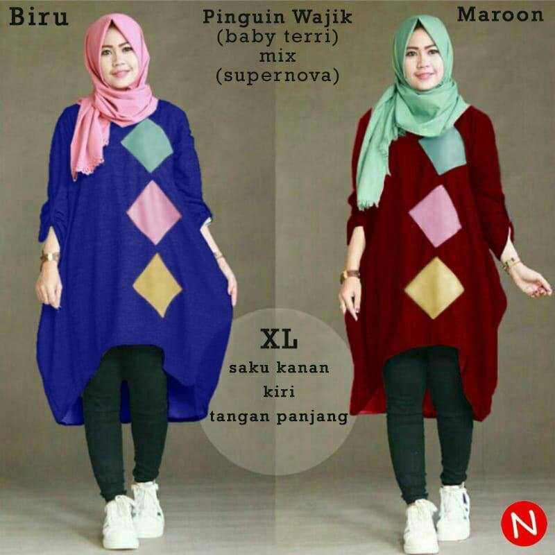 BOOM - Tunik Jumbo Pinguin Wajik XL XXL 3XL Fashion Pakaian Baju Tunik Atasan Muslim Wanita Polos Ju