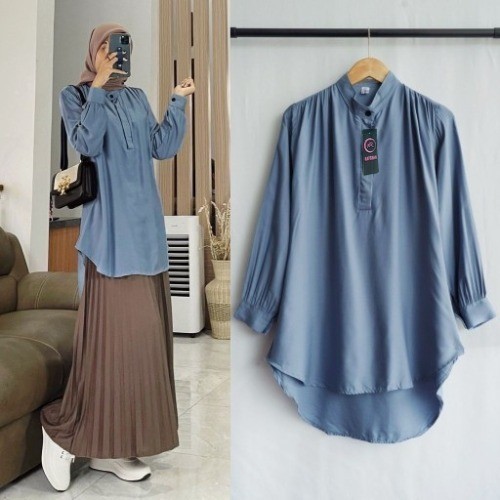 Tunik Lengan Panjang Crinkle Airflow Premium Series M L XL XXL Simple Polos Elegant Model Kalina Mar