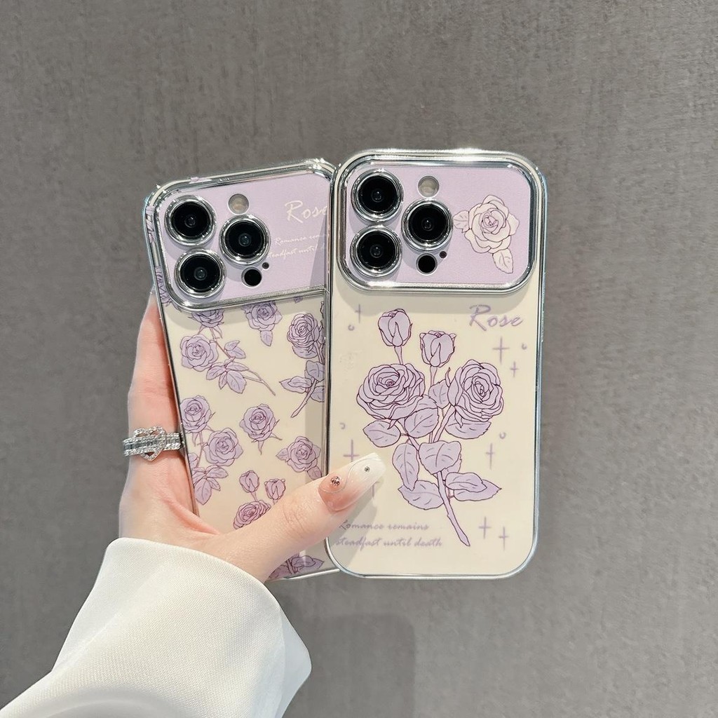 iPhone case  Purple rose flower softcase Unik Lucu casing hp iPhone 11 PROMAX 12 PRO 13 PRO MAX 14 P