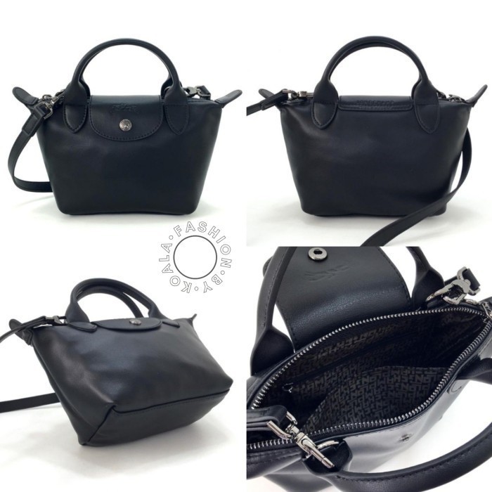 Terlaris ✨ -[READY STOCK] Tas Longchamp LC Mini Leather Le Pliage Cuir Top-Handle - Black