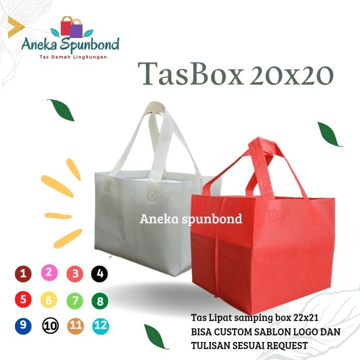 

tas spunbond box 20x20 goodiebag /lusin isi 12 pcs - Warna via chat, Box 20x20