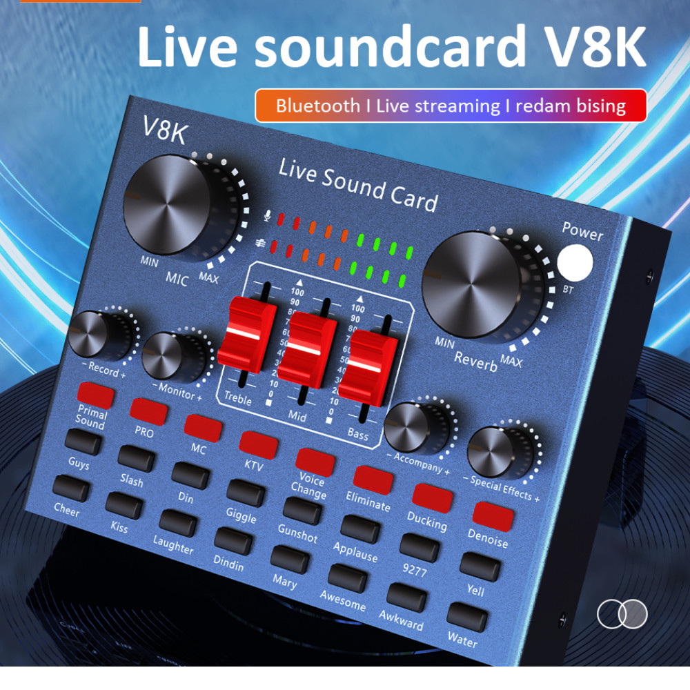 Bonkyo V8K+headset Sound Card Peralatan siaran langsung komputer dan ponsel karaoke rekaman profesio