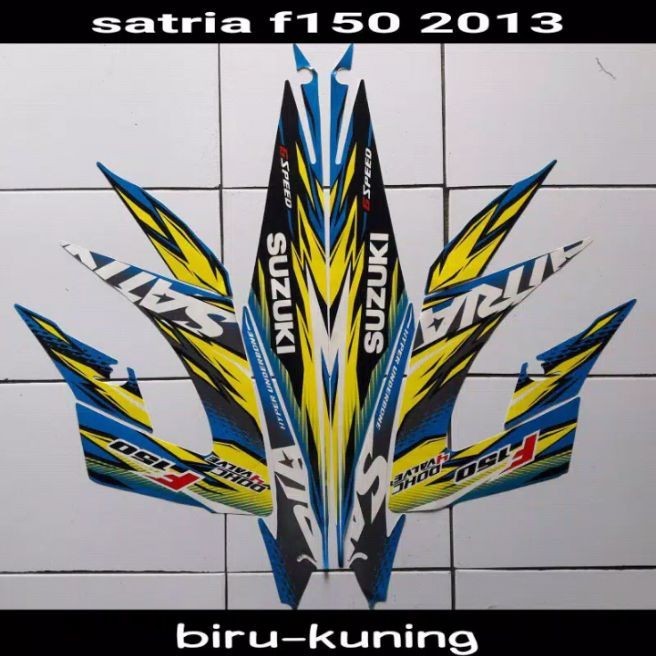 STIKER STRIPING LIS BODY SATRIA FU F150 2013 2014 FACELIFT WARNA BIRU KUNING FU FACELIFT
