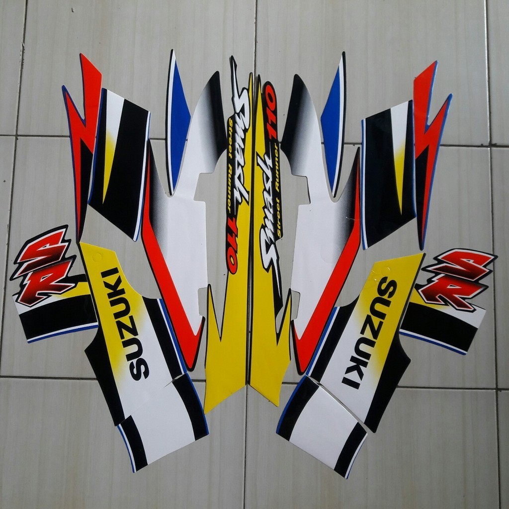 Striping Sticker Motor Suzuki Smash Sr 110 2005 Hitam biru