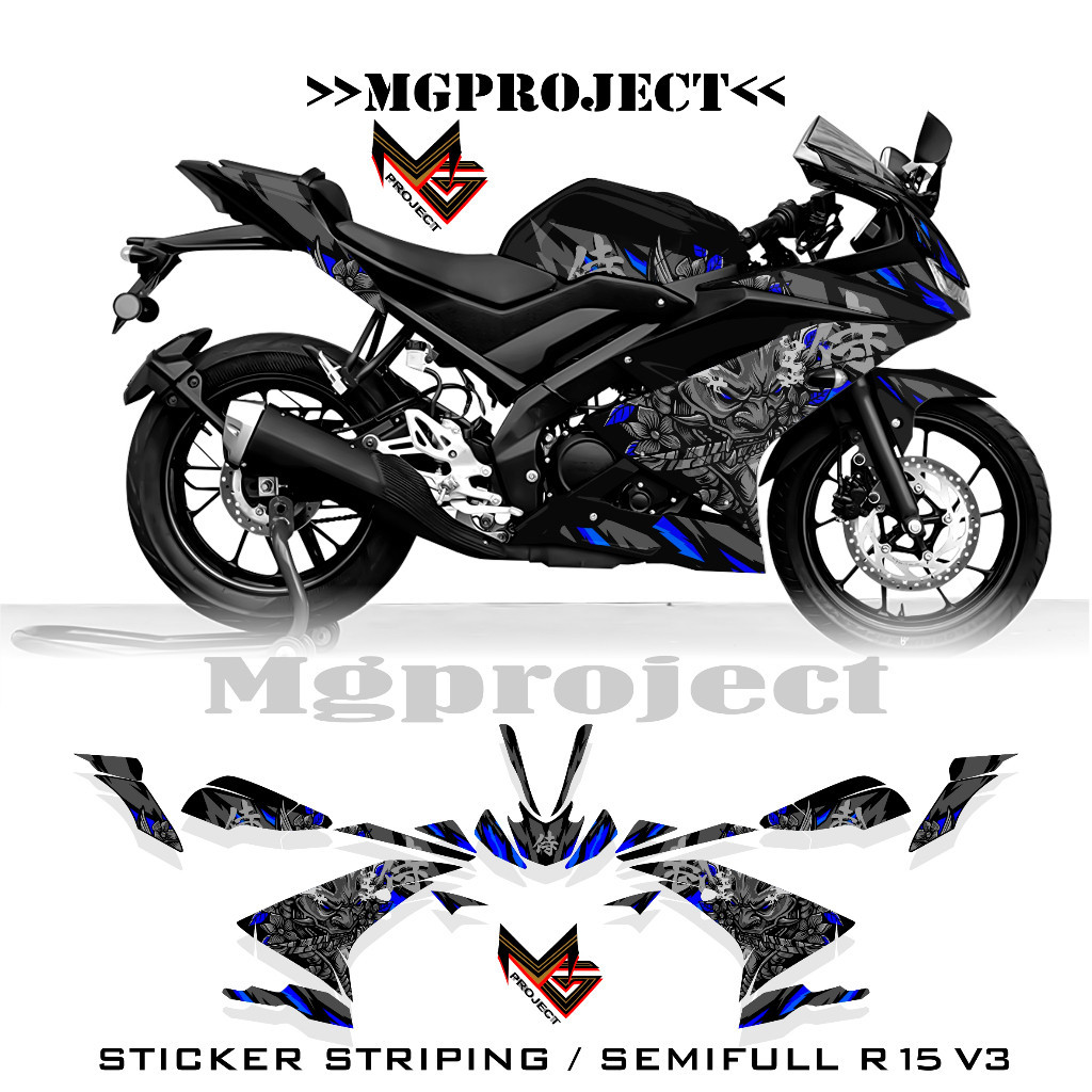 r15 v3 sku9, striping r15 v3 samuray grafis, stiker yamha r15v3 semifullody