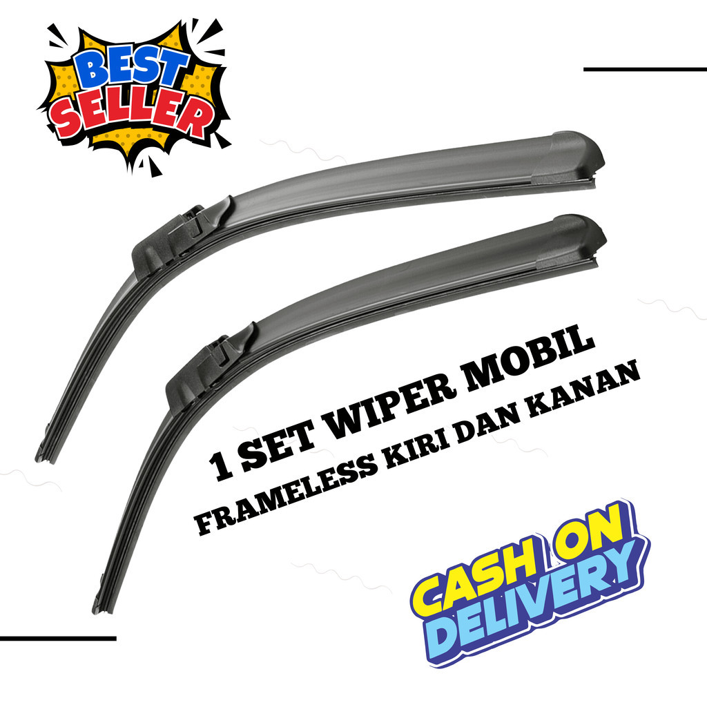 Wiper Mobil Frameless Universal 1 Set Kiri dan Kanan Pembersih Kaca Depan Model Pisang