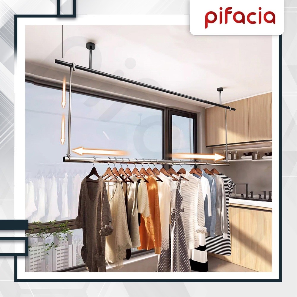 Jemuran Gantung Balkon Kanopi Plafon Atap Instan Portable Lipat Adjustable Stainless Steel Premium