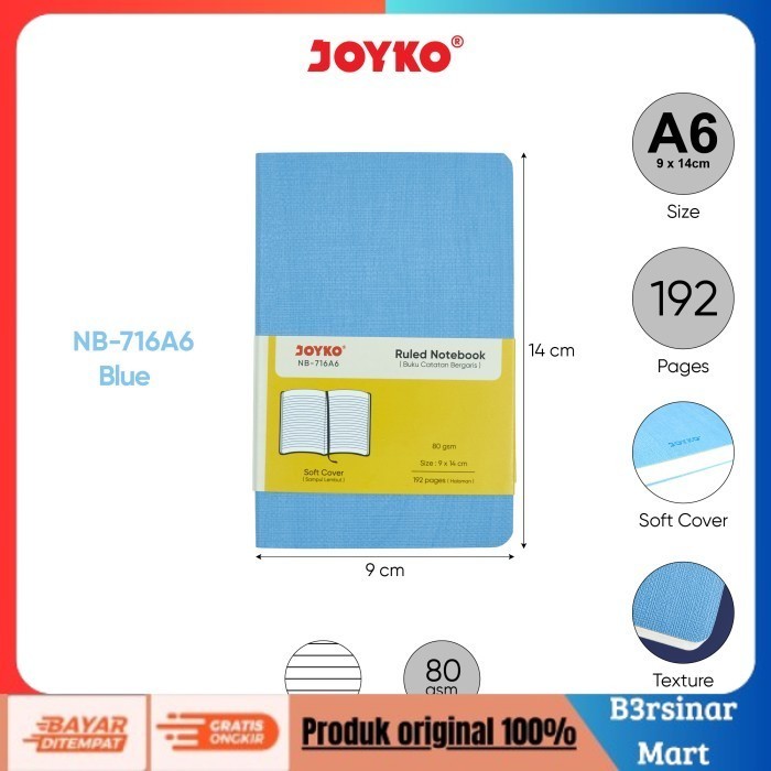 

[KUALITAS TERBAIK] Buku Tulis Catatan Bergaris Ruled Notebook Joyko NB-716 A5~A6 - A6-Ruled Blue