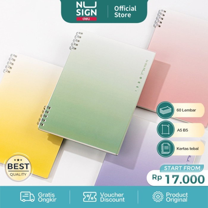 

[KUALITAS TERBAIK] Nusign Buku Catatan Jilid Spiral / Spiral Notebook A5 B5 60lbr NS37X - A5