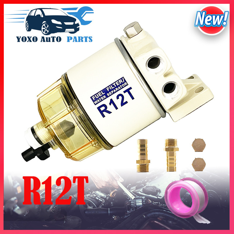 

R12T Fuel Filter Water Separator Complete Kit - Marine SPIN-ON R12T Filter Replaces S3240 120AT NPT ZG1/4-19 Fit 3/8 Inch NPT Ou
