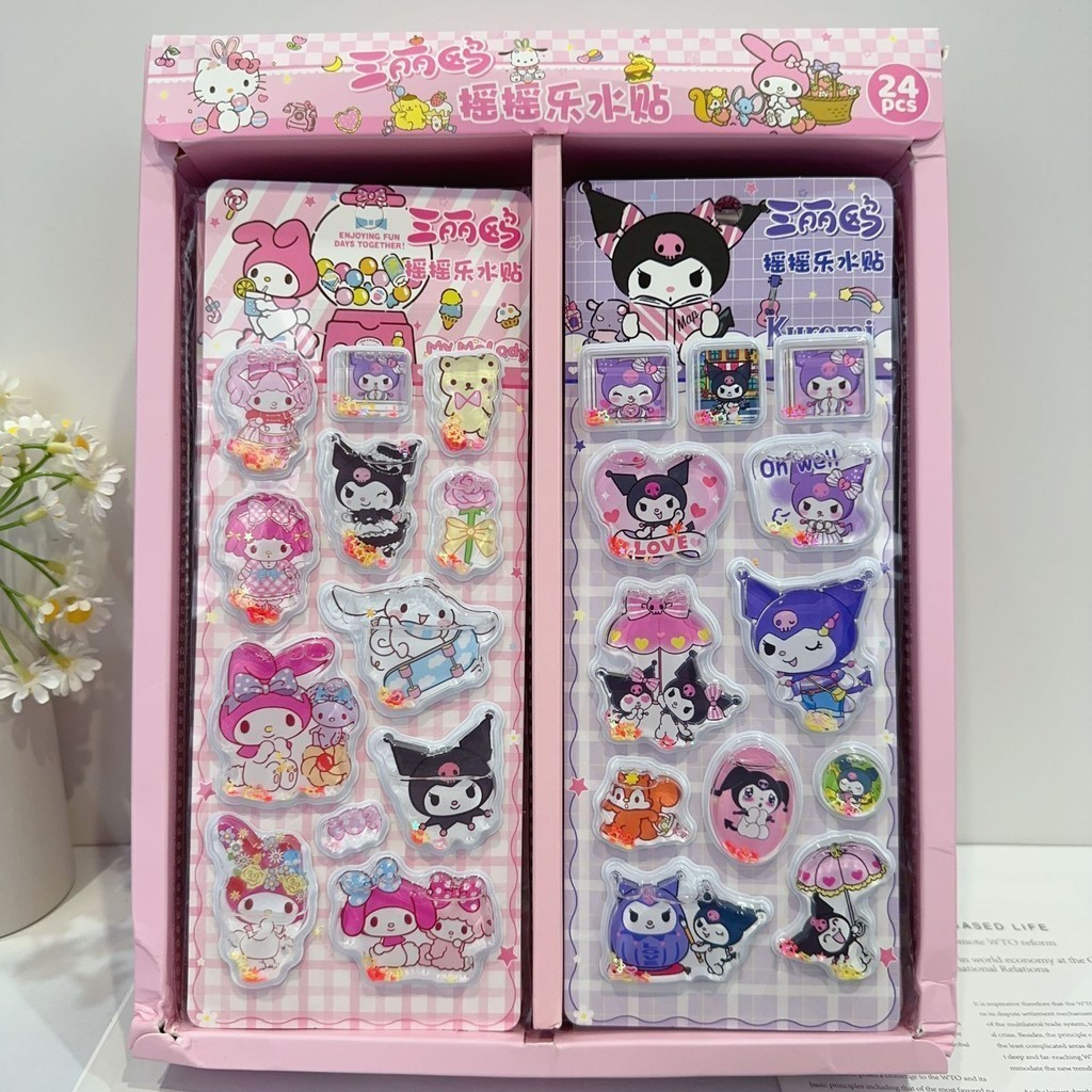 

(STR23) Stiker Sanrio Air Kuromi Melodi Pompurin Cinamorol Gemetar Stiker Air Pasir Isap Tiga Dimensi Kristal Lucu Stiker Tangan DIY