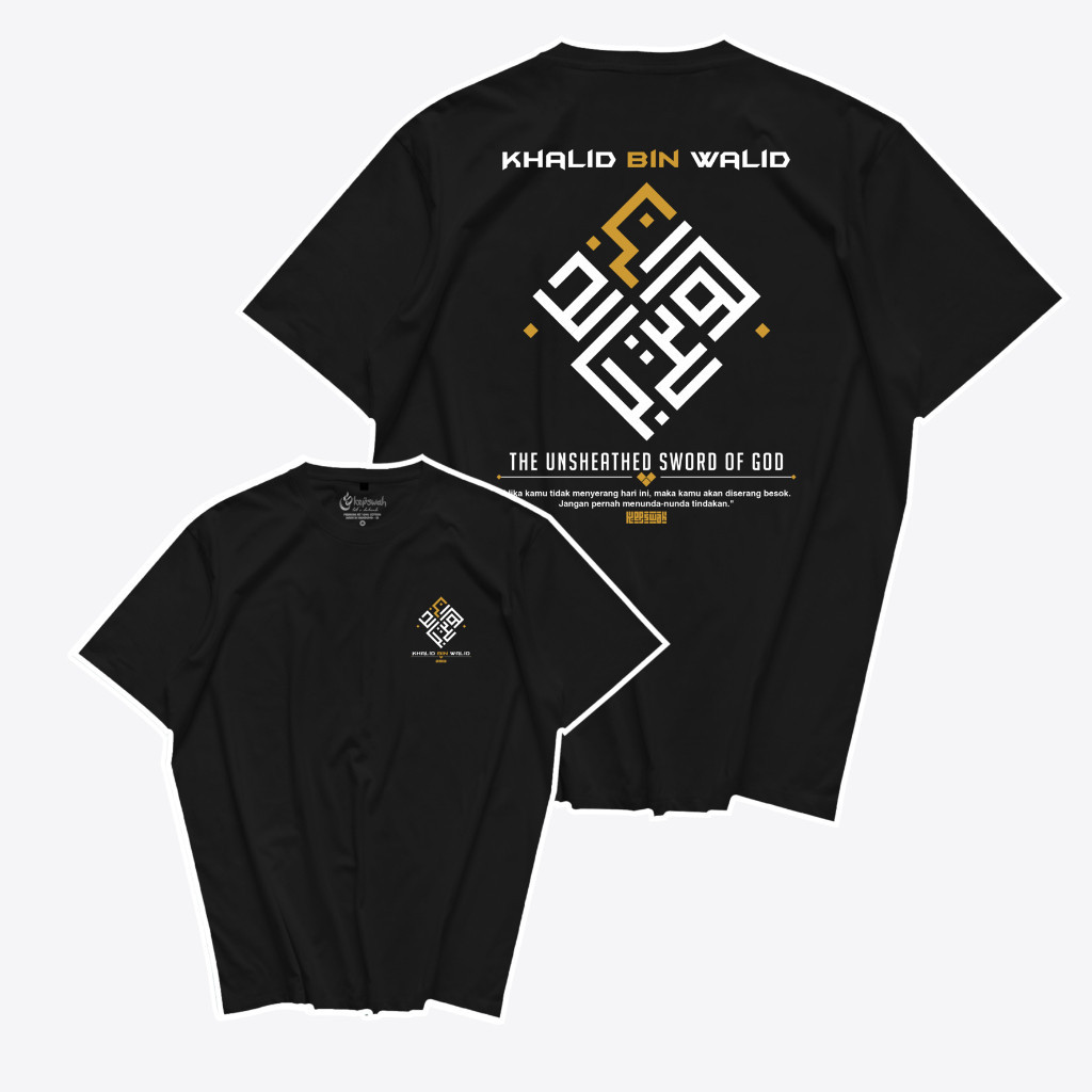 Kaos Khalid bin Walid Kaligrafi - Baju Sahabat Nabi Dakwah Muslim Islami - T-Shirt Combed 24s Pria U