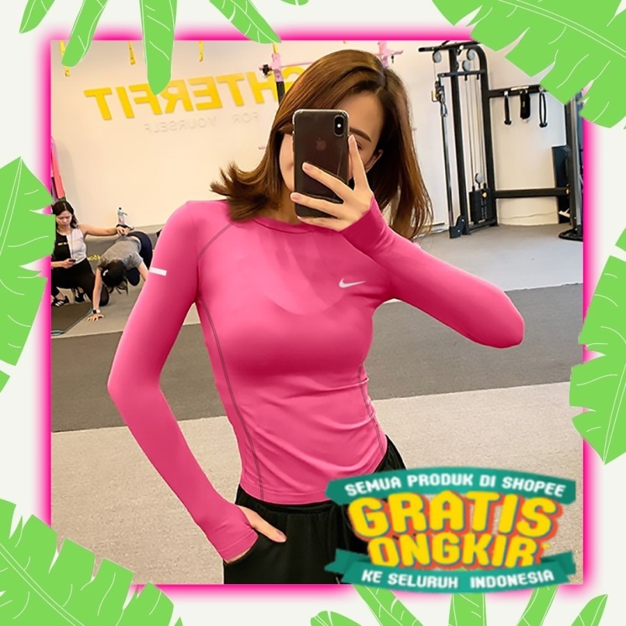 Atasan Olahraga Wanita Hijab Lengan Panjang Modis Baju Sport Korea Kaos Olahraga Perempuan S-XXL/ ZU