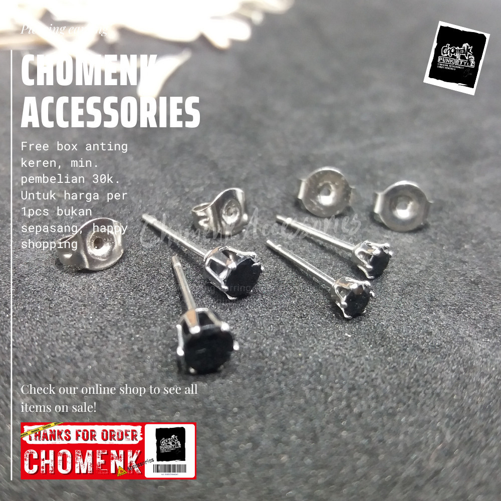 ScF Collection 1pcs anting tindik anting pria anting titanium anting zicron anting titanium black-go