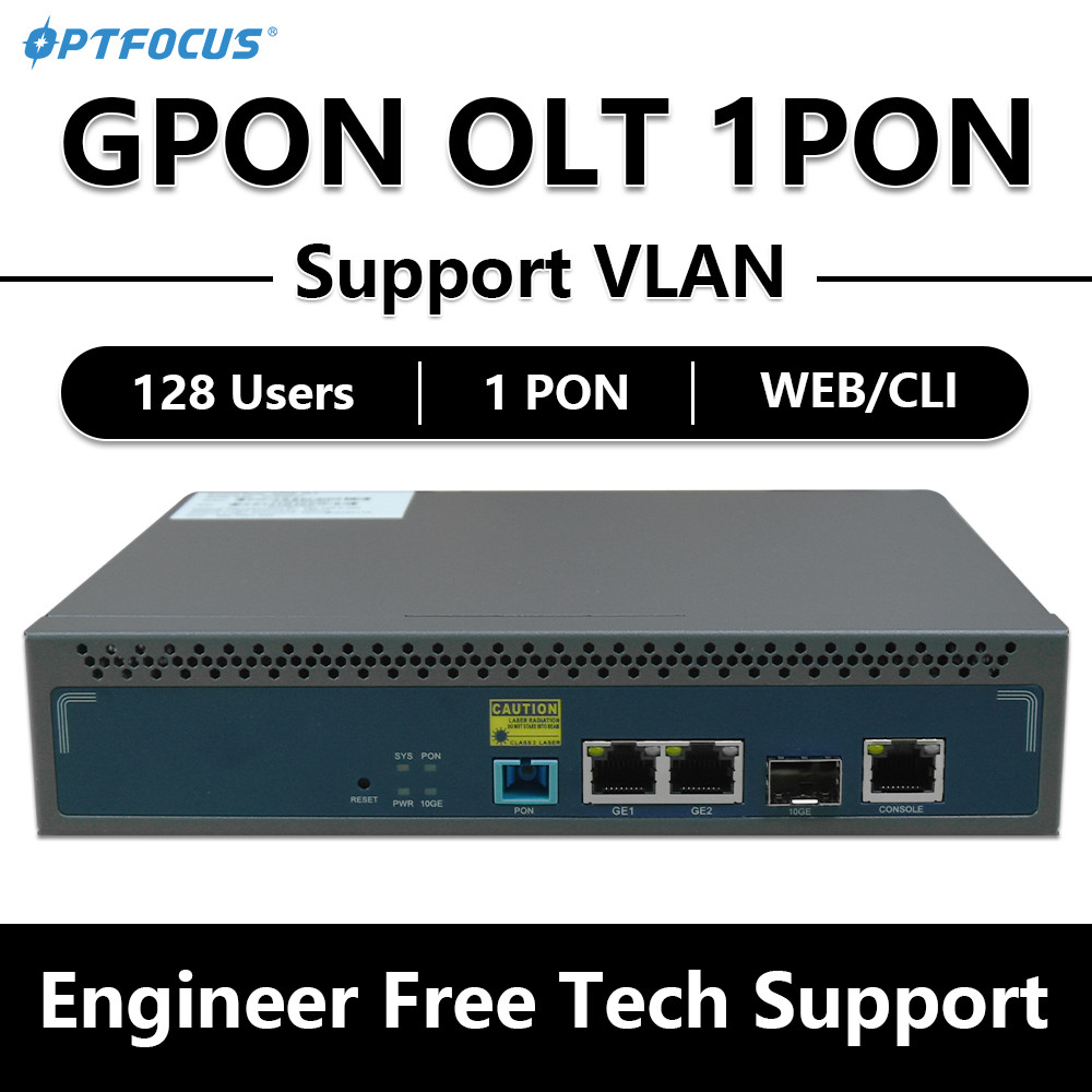 OPTFOCUS GPON OLT 1PON 128 ONU 10G Uplink C+ GBIC SFP 100-240V AC 12V DC Power MINI GPON OLT 1 Port 