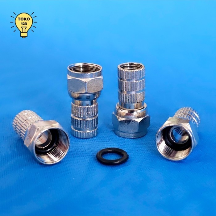 Konektor Antena TV Colokan Drat F + Karet Cover Besi Tebal Adapter Jack Jek Sambungan Cabang