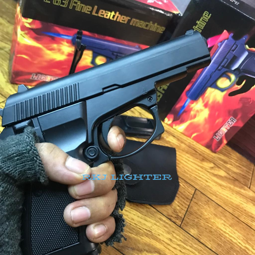 korek api model pistol z83 full besi warna hitam ukuran jumbo bisa di isi ulang tahan dari hembusan 