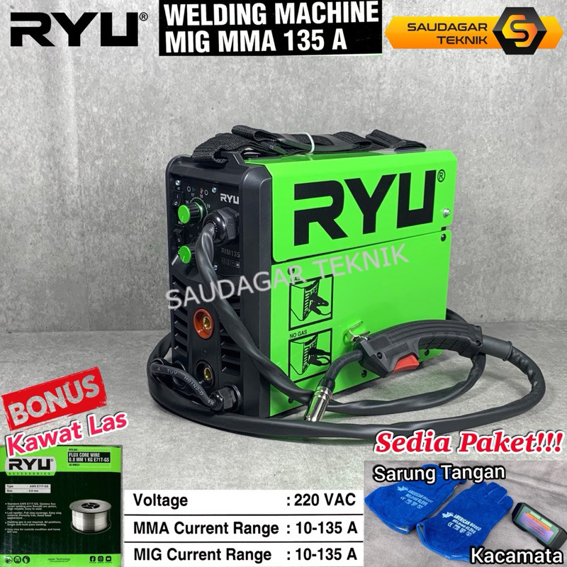 Mesin Las MIG MMA TIG ARGON RYU RIM 135 Inverter Las 4 in 1 Trafo Las Stainless Steel Gas Argon / Ta