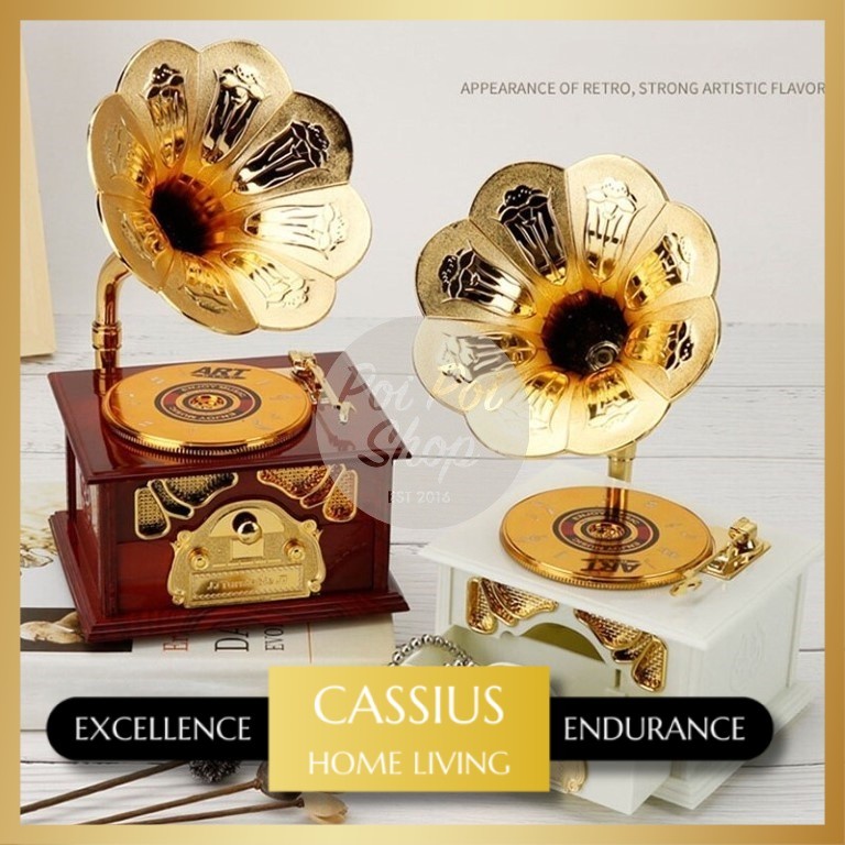 Kotak Musik Phonograph Gramophone Laci Retro Kado Unik Antik Nostalgia Music Box Ulang Tahun Wedding