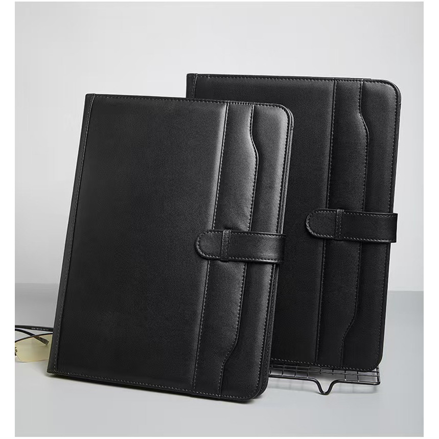 

A4 Leather File Folder Wholesale Logo Multifunctional Pu Business Document Folder Office Sales Manager Clip
