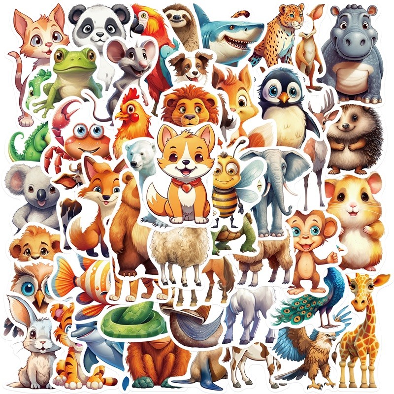 

10/30/50PCS Cute Colorful Animal PVC Sticker Aesthetic DIY Decoration Scrapbooking Korean Stationery School Supplies for Kids