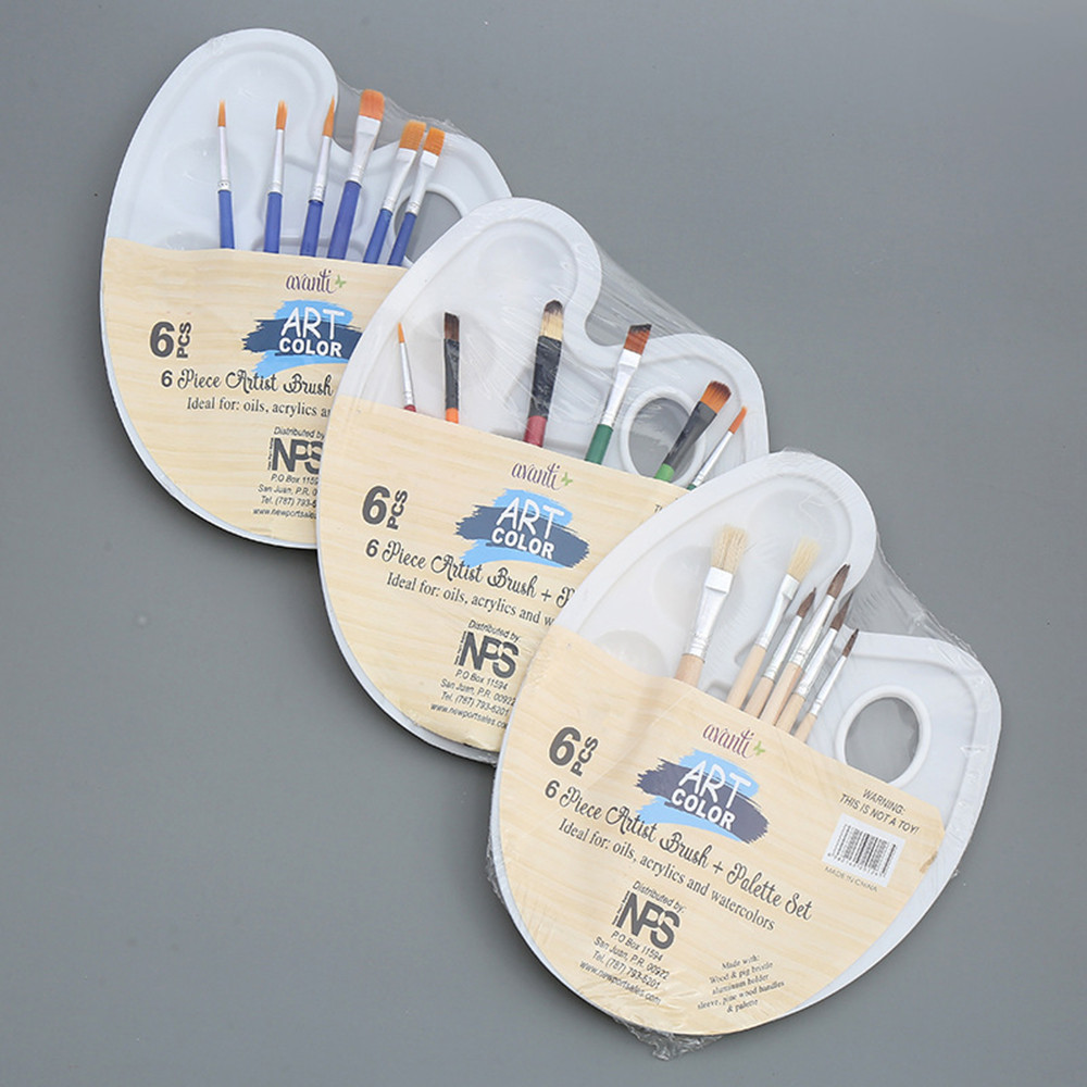 

6pcs Paint Brushes and 1pc Palette Tray Set for Children Adults Water color Oil Acrylic Gouache Art Painting Supplies