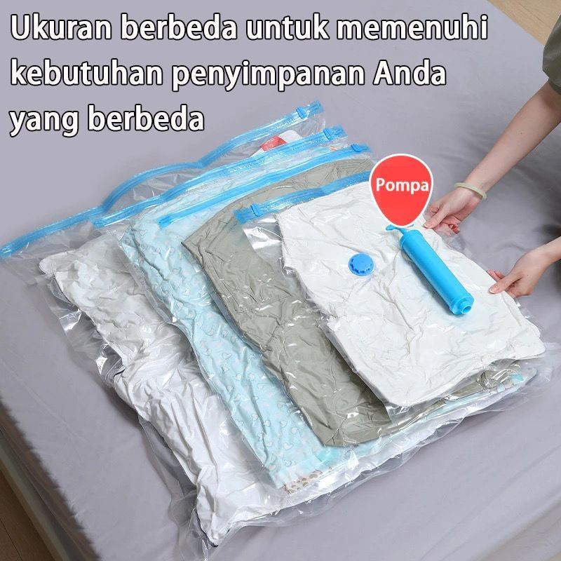 VACUUM BAG TRAVEL / ALAT VACUM BAJU DAN PLASTIK NYA / PLASTIK KOMPRESI VAKUM / PLASTIK VACUM BAJU / 