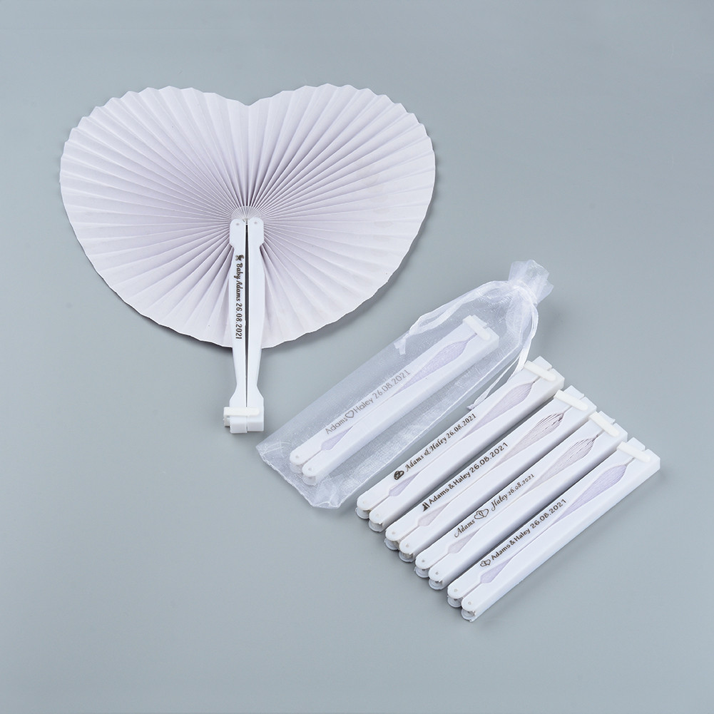 

20/30Pcs personalized custom white wedding Heart paper fan for party souvenirs engagement baby baptisms Guest gifts any Logo