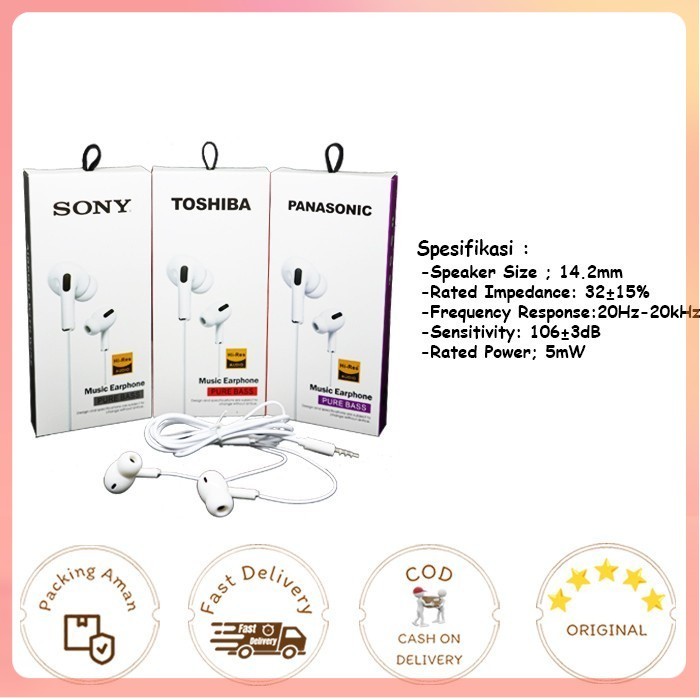 Handsfree Headset Pure Bass Music Earphone Hi-Res Audio