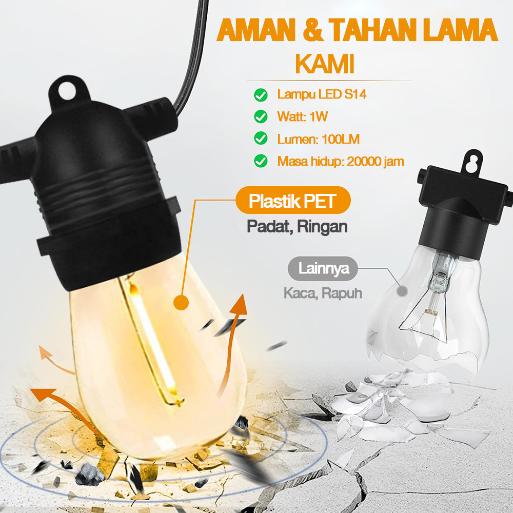 15 Meter 15 Lampu Kabel Lampu Outdoor E27 Led Tahan Air Lampu Komplit Lampu Hias Cafe