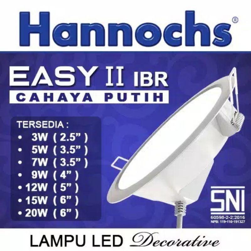 Lampu Downlight LED Hannochs Easy II 3w 5w 7w 9w 12w 15w 20w IBR Bulat Putih/ OBR bulat putih/ Easy 