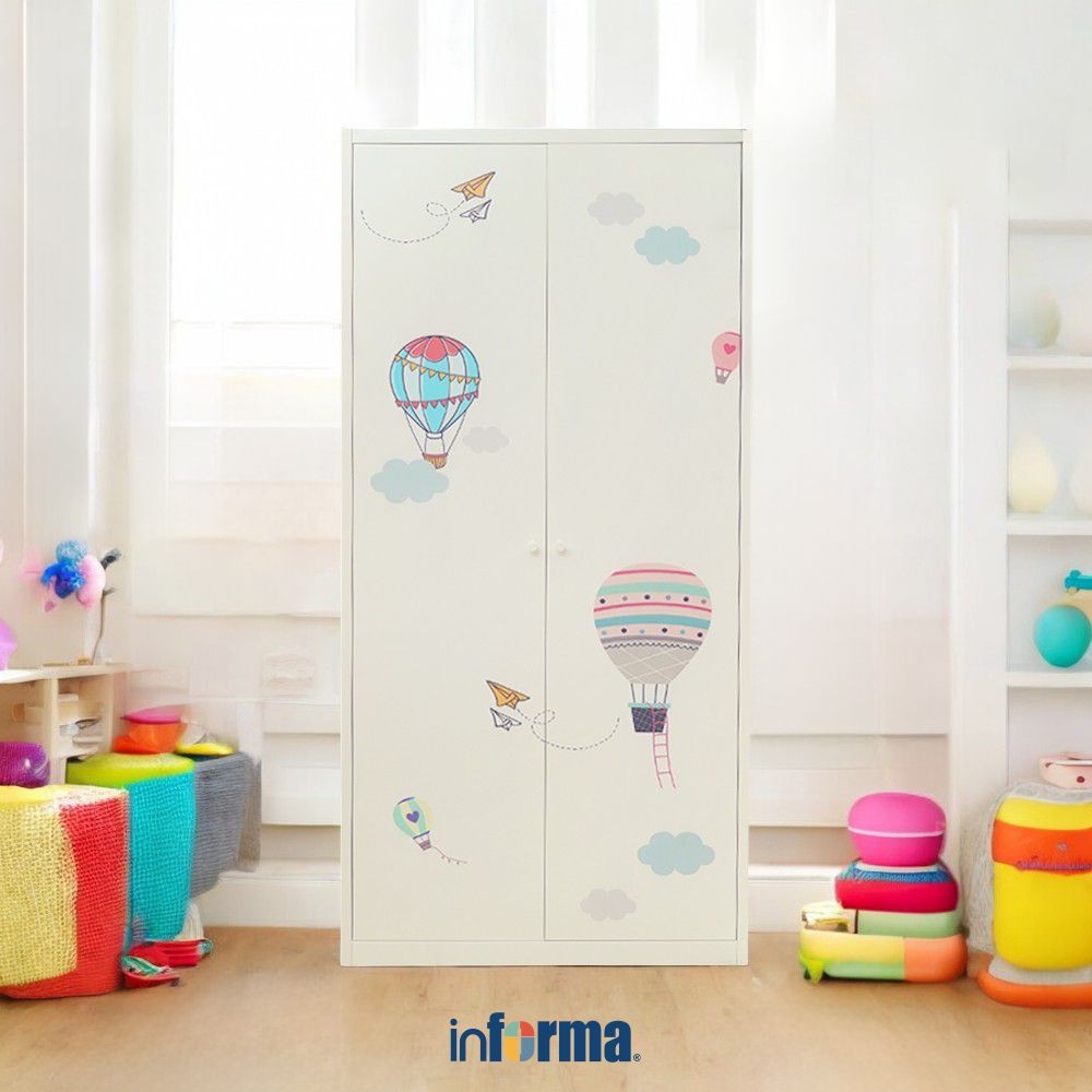 Informa Lilo Lemari Pakaian Anak 2 Pintu Baloons - Putih Wardrobe Storage Kabinet Tempat Simpan Baju