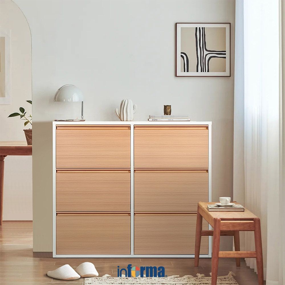 Informa Levi Kabinet Sepatu 6 Tingkat - Putih/Cokelat Kayu Organizer Sandal Dan Sepatu Rak Lemari Al