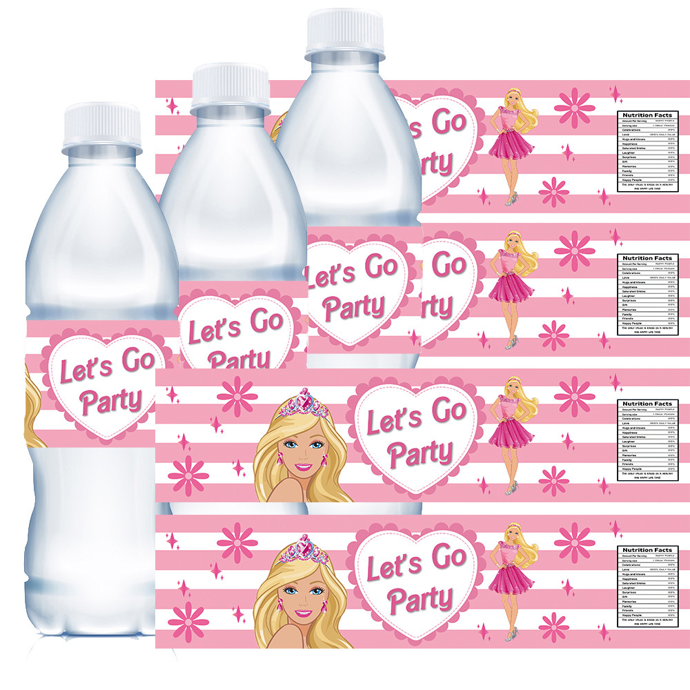 

Barbie Princess Water Bottle Labels Let's Go Party Supplies Pink Birthday Decorations Stickers for Girls Baby Shower Party Gifts
