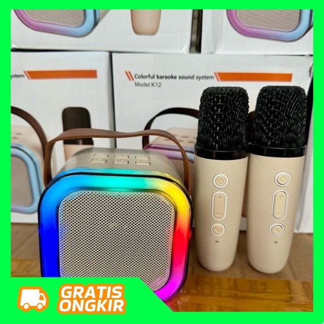 Speaker Karaoke Nirkabel K12 Rumah KTV Mini Bluetooth Portabel dengan Mikrofon Bluetooth Karaoke K12