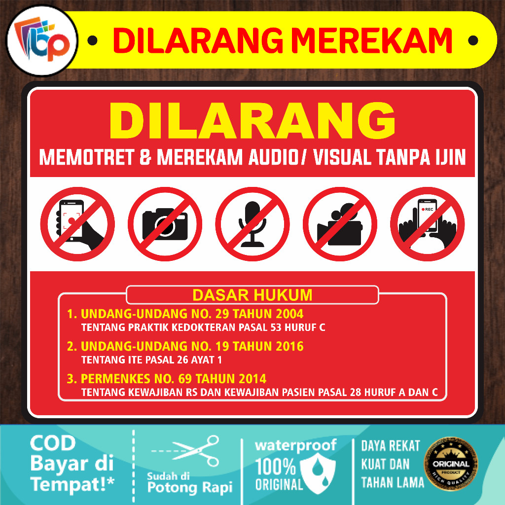 

Stiker Dilarang Memotret Dan Merekam Tanpa Ijin Laminasi Glossy