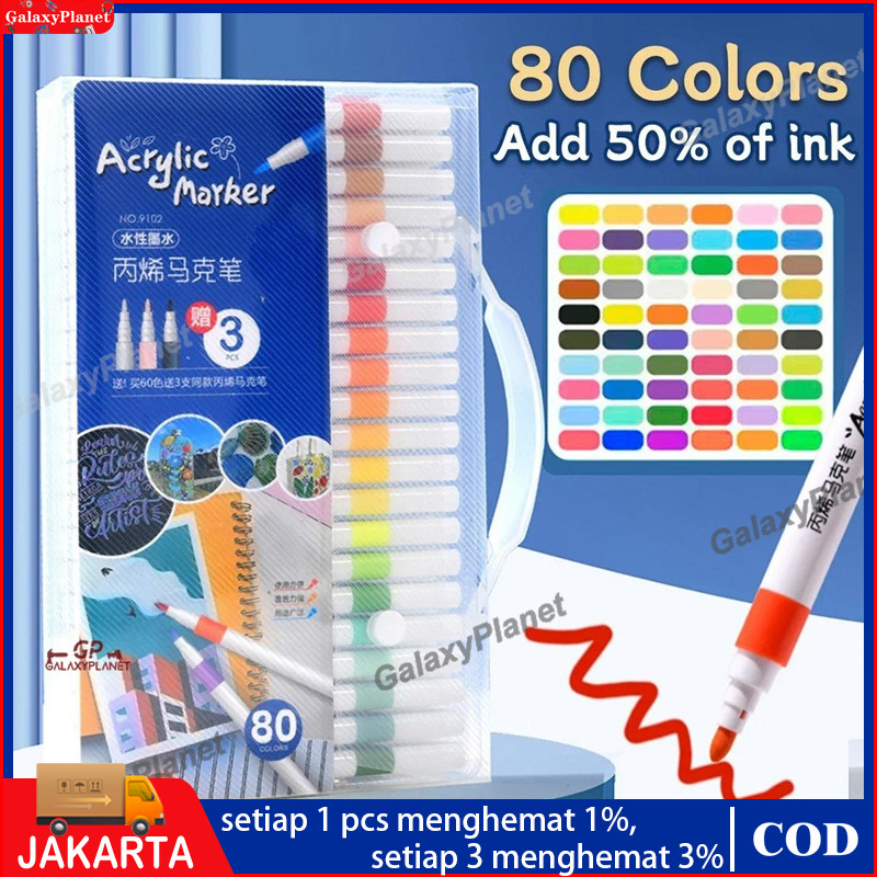 

Akrilik Marker Set Spidol Akrili Painter DIY Painting Warna Cepat Kering Tahan Air Menggambar Kreativitas Seni Edukasi Anak 36/48/60/80 Colors