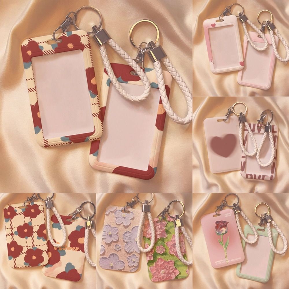

1pcs Women Men Red Flower Business Card Holder Cartoon Cute Pink Credit Card Holders Love Bank ID Holders Badge Card Cover Case
