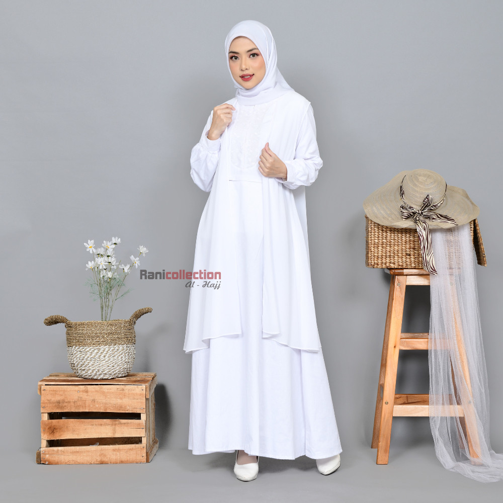 Gamis Saku Kombinasi Gamis Ihram Wanita  PLUS CARDIGAN Perlengkapan Haji Dan Umroh  Gamis Ihram Wani
