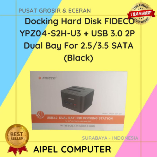 YPZ04S2H | Docking Hard Disk FIDECO YPZ04-S2H-U3 + USB 3.0 2P Dual Bay For 2.5/3.5 SATA (Black)