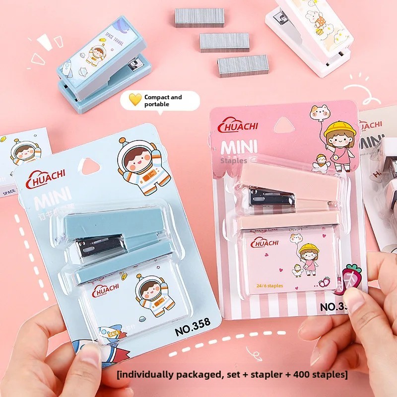 

Mini Portable Cartoon Stapler Simple Japanese Style Student Cute Office Handheld Energy Saving Stapling Device Book Binder